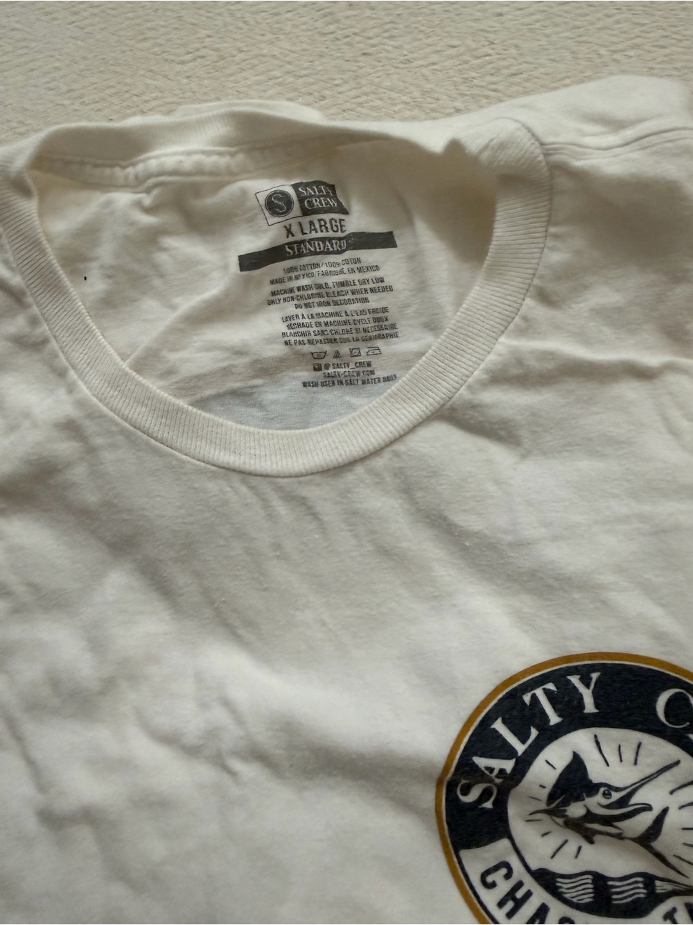 2 pack Salty Crew White Short Sleeve Logo Tee with Navy and Gold Emblem
